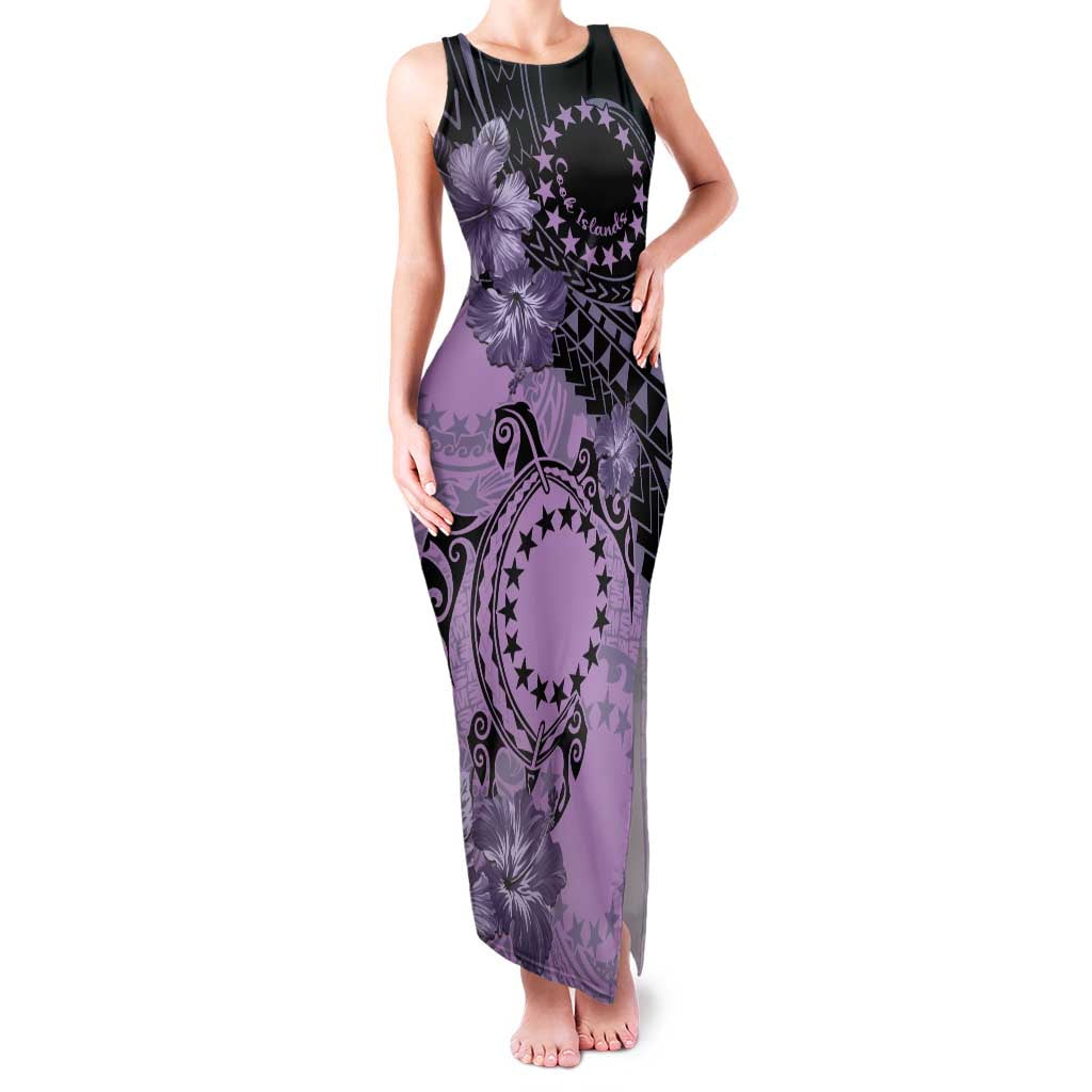 Cook Islands Turtle Family Matching Tank Maxi Dress and Hawaiian Shirt Stars and Hibiscus - Purple LT01 Mom's Dress Purple - Polynesian Pride