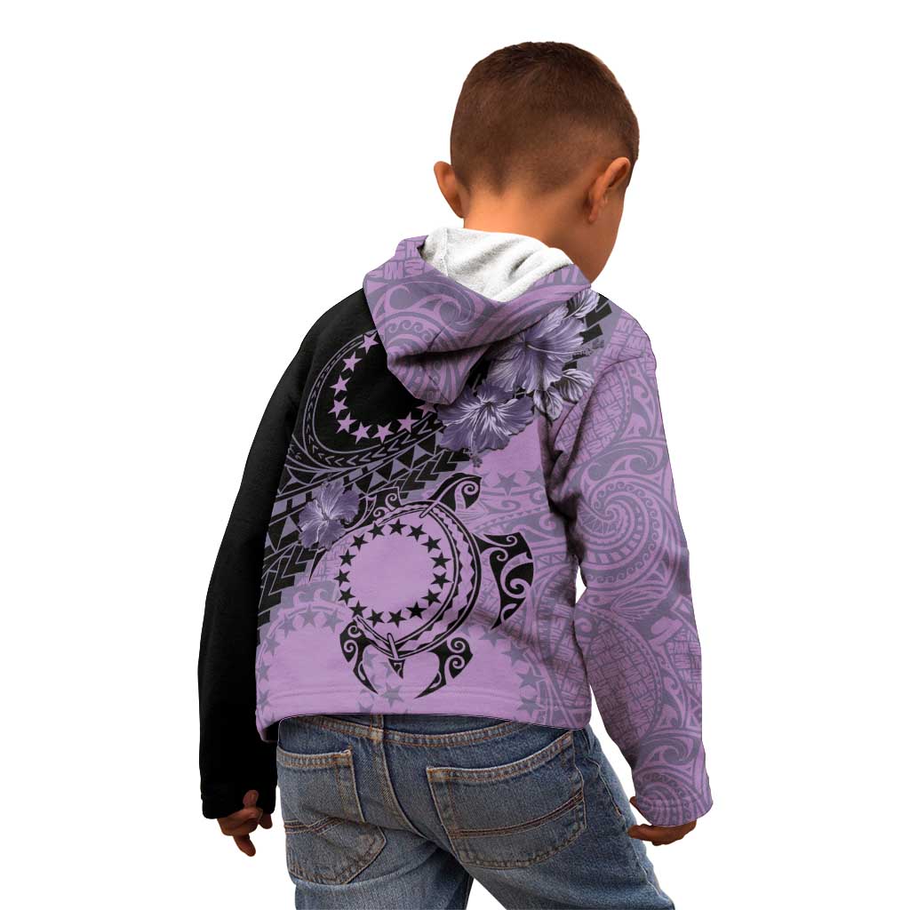 Cook Islands Turtle Kid Hoodie Stars and Hibiscus - Purple LT01 - Polynesian Pride