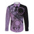 Cook Islands Turtle Long Sleeve Button Shirt Stars and Hibiscus - Purple