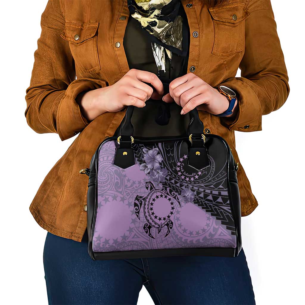 Cook Islands Turtle Shoulder Handbag Stars and Hibiscus - Purple