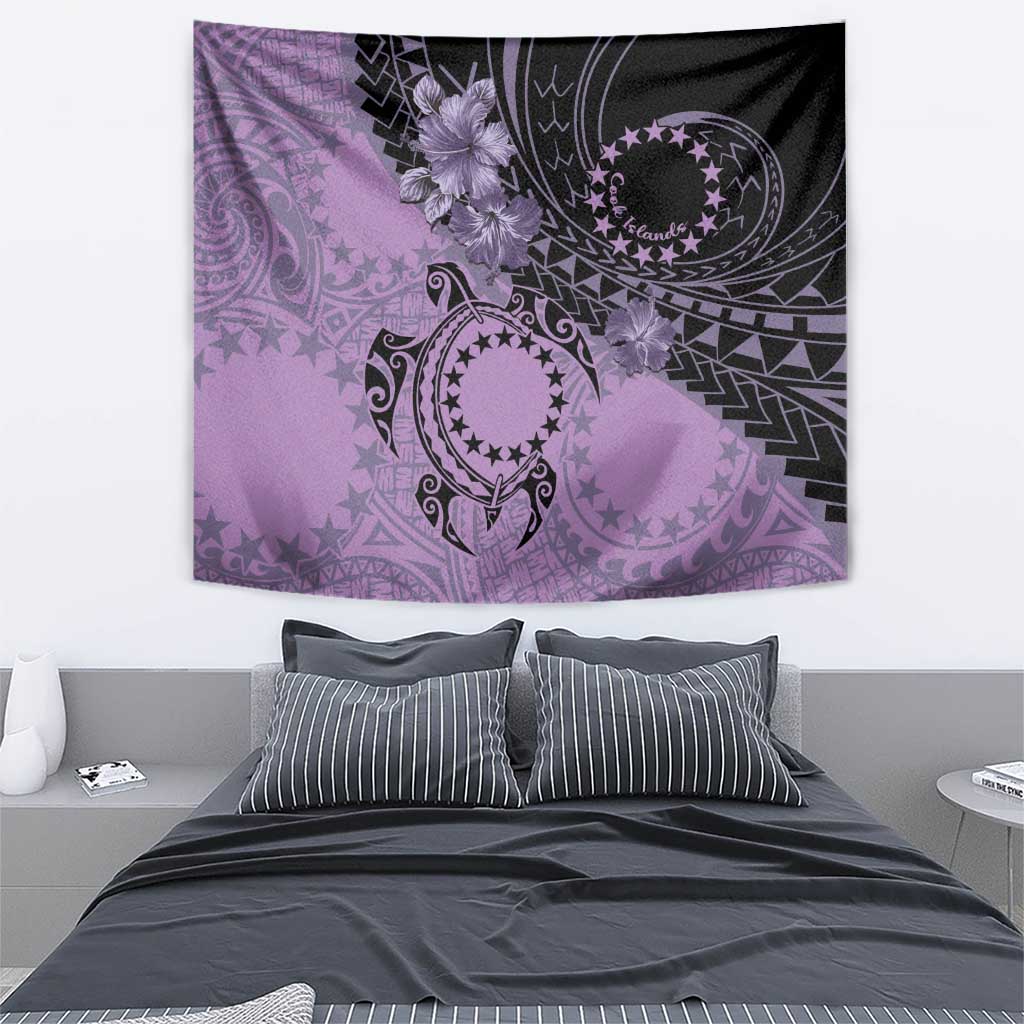 Cook Islands Turtle Tapestry Stars and Hibiscus - Purple