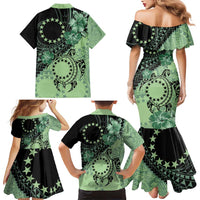 Cook Islands Turtle Family Matching Mermaid Dress and Hawaiian Shirt Stars and Hibiscus - Green LT01 - Polynesian Pride