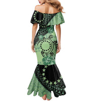 Cook Islands Turtle Family Matching Mermaid Dress and Hawaiian Shirt Stars and Hibiscus - Green LT01 - Polynesian Pride
