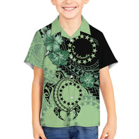 Cook Islands Turtle Family Matching Off The Shoulder Long Sleeve Dress and Hawaiian Shirt Stars and Hibiscus - Green LT01 Son's Shirt Green - Polynesian Pride