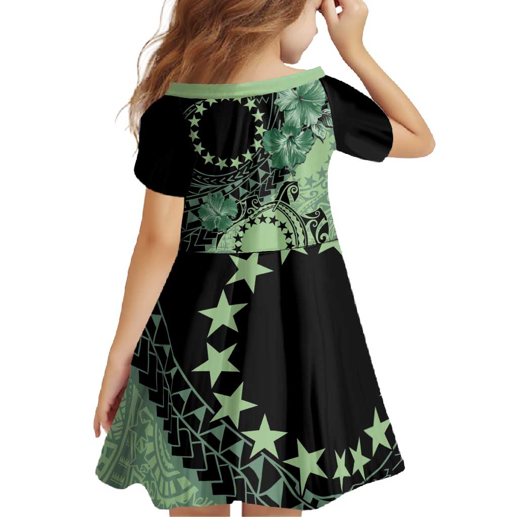 Cook Islands Turtle Family Matching Off Shoulder Maxi Dress and Hawaiian Shirt Stars and Hibiscus - Green LT01 - Polynesian Pride