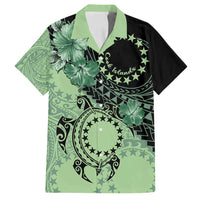 Cook Islands Turtle Family Matching Off Shoulder Maxi Dress and Hawaiian Shirt Stars and Hibiscus - Green LT01 Dad's Shirt - Short Sleeve Green - Polynesian Pride
