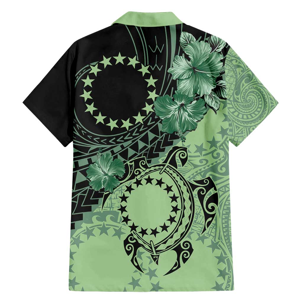 Cook Islands Turtle Family Matching Off Shoulder Short Dress and Hawaiian Shirt Stars and Hibiscus - Green LT01 - Polynesian Pride