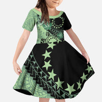 Cook Islands Turtle Family Matching Summer Maxi Dress and Hawaiian Shirt Stars and Hibiscus - Green LT01 Daughter's Dress Green - Polynesian Pride