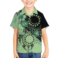 Cook Islands Turtle Family Matching Summer Maxi Dress and Hawaiian Shirt Stars and Hibiscus - Green LT01 Son's Shirt Green - Polynesian Pride