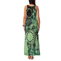 Cook Islands Turtle Family Matching Tank Maxi Dress and Hawaiian Shirt Stars and Hibiscus - Green LT01 - Polynesian Pride