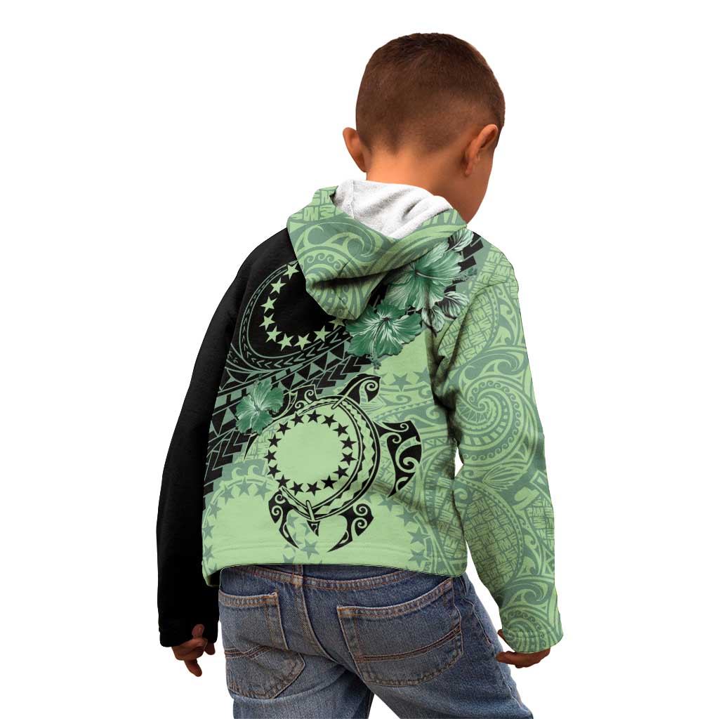 Cook Islands Turtle Kid Hoodie Stars and Hibiscus - Green