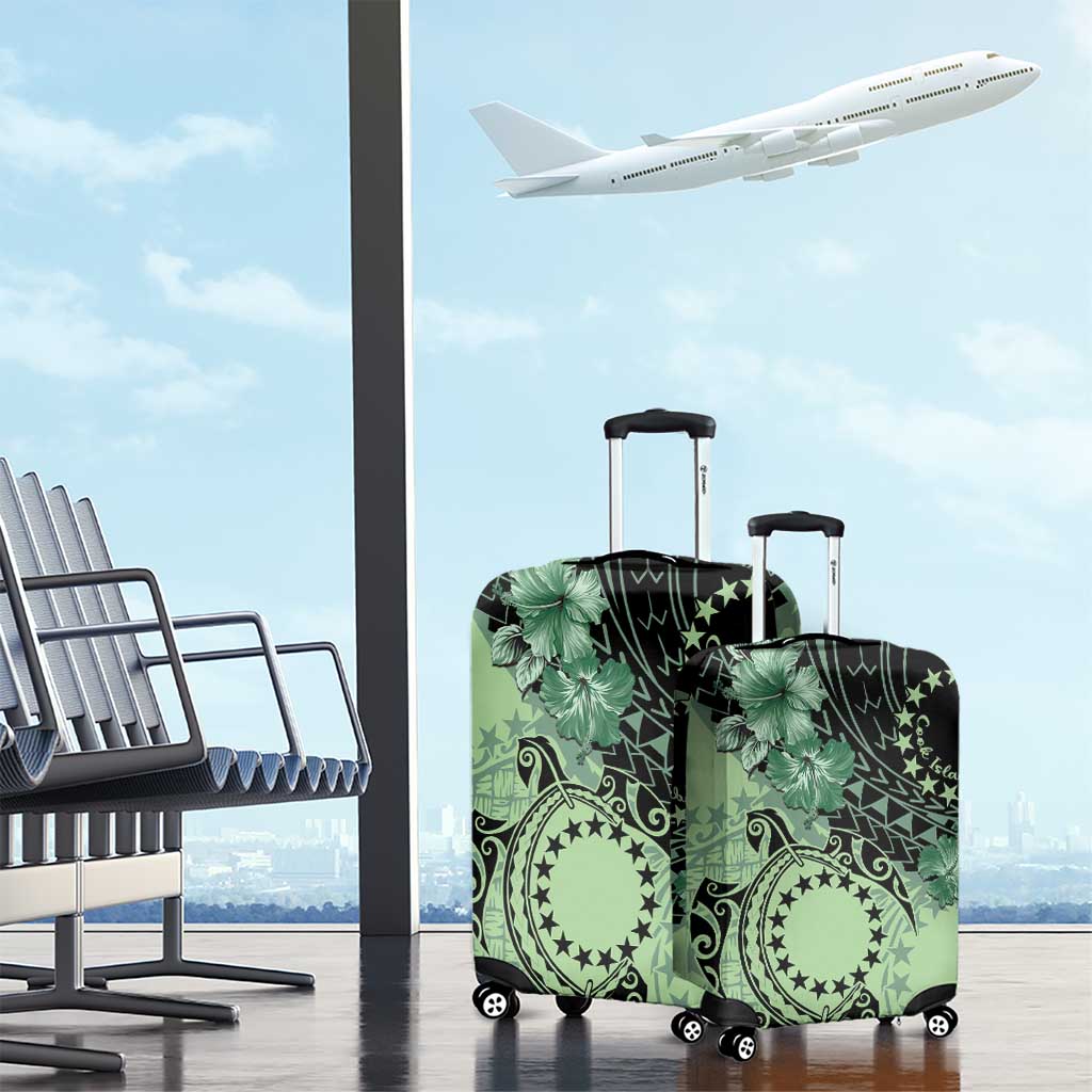 Cook Islands Turtle Luggage Cover Stars and Hibiscus - Green