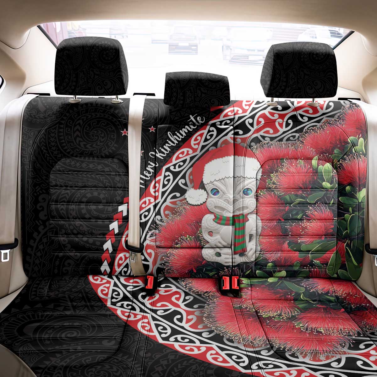 New Zealand Christmas Meri Kirihimete Back Car Seat Cover Santa Hei Tiki Pohutukawa LT01 - Polynesian Pride
