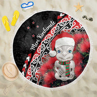 New Zealand Christmas Meri Kirihimete Beach Blanket Santa Hei Tiki Pohutukawa