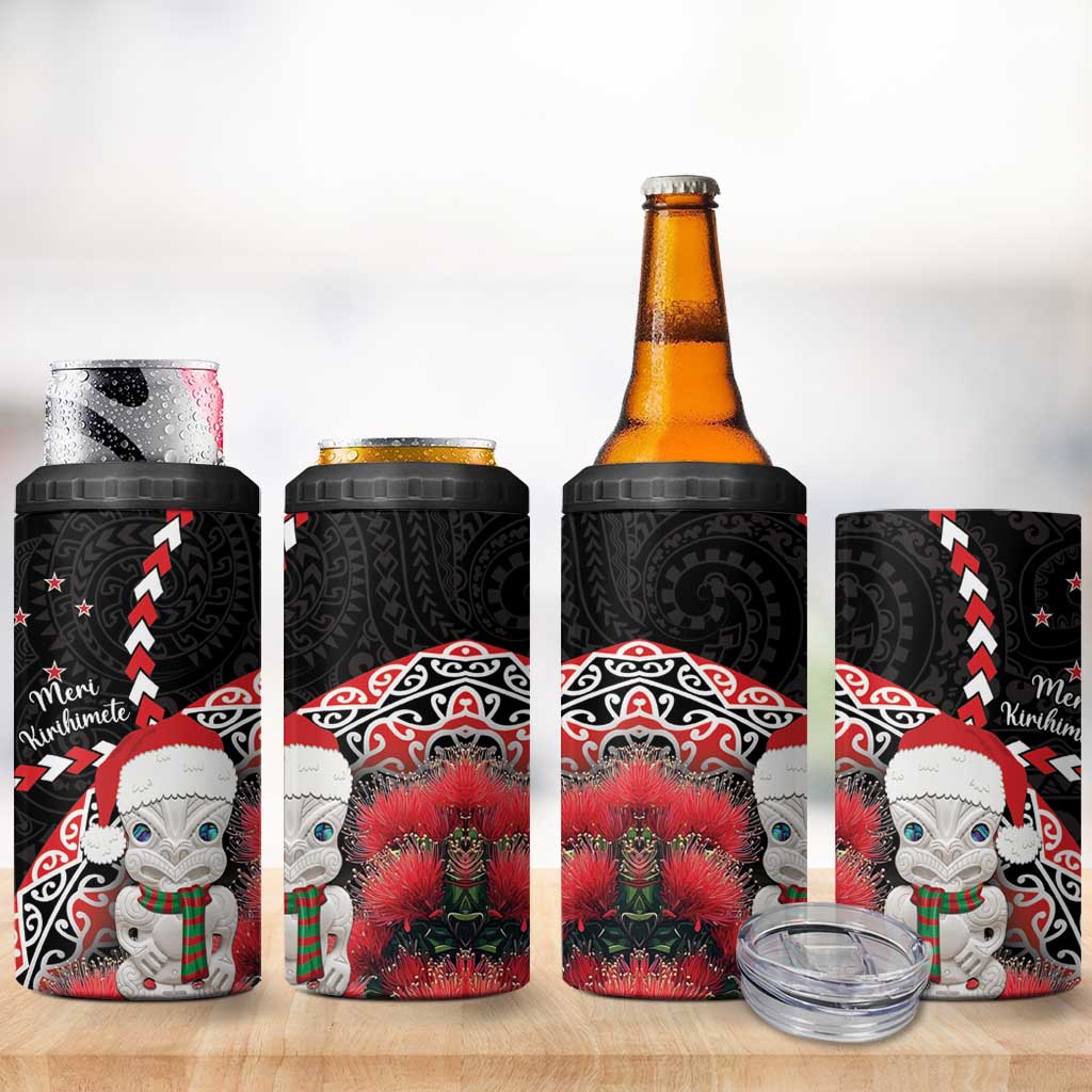 New Zealand Christmas Meri Kirihimete 4 in 1 Can Cooler Tumbler Santa Hei Tiki Pohutukawa LT01 - Polynesian Pride