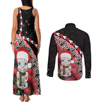 New Zealand Christmas Meri Kirihimete Couples Matching Tank Maxi Dress and Long Sleeve Button Shirt Santa Hei Tiki Pohutukawa LT01 - Polynesian Pride