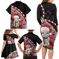 New Zealand Christmas Meri Kirihimete Family Matching Long Sleeve Bodycon Dress and Hawaiian Shirt Santa Hei Tiki Pohutukawa LT01 - Polynesian Pride