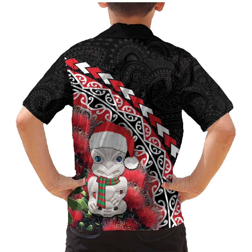 New Zealand Christmas Meri Kirihimete Family Matching Mermaid Dress and Hawaiian Shirt Santa Hei Tiki Pohutukawa LT01 - Polynesian Pride