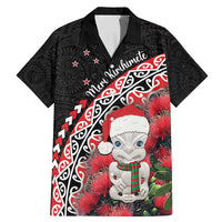 New Zealand Christmas Meri Kirihimete Family Matching Mermaid Dress and Hawaiian Shirt Santa Hei Tiki Pohutukawa LT01 Dad's Shirt - Short Sleeve Black - Polynesian Pride