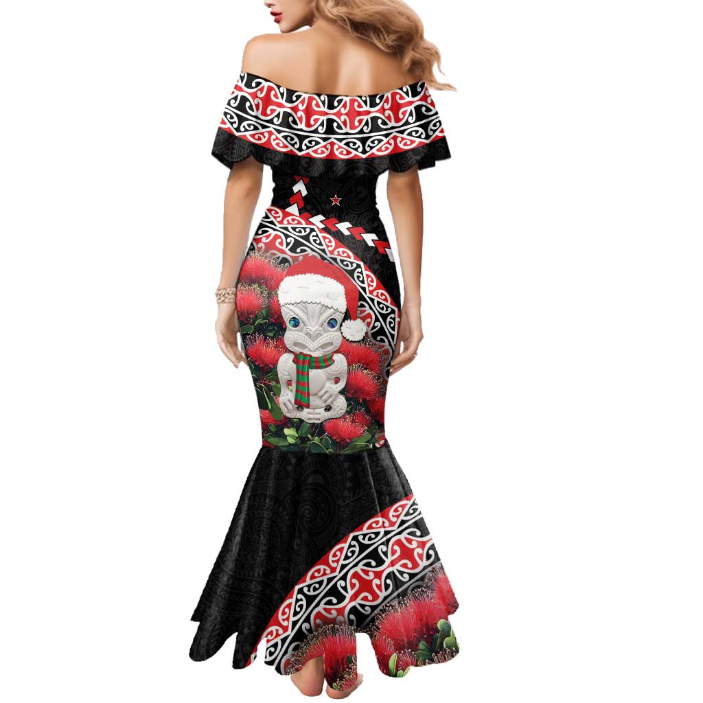 New Zealand Christmas Meri Kirihimete Family Matching Mermaid Dress and Hawaiian Shirt Santa Hei Tiki Pohutukawa LT01 - Polynesian Pride