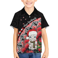 New Zealand Christmas Meri Kirihimete Family Matching Off The Shoulder Long Sleeve Dress and Hawaiian Shirt Santa Hei Tiki Pohutukawa LT01 Son's Shirt Black - Polynesian Pride