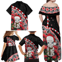 New Zealand Christmas Meri Kirihimete Family Matching Off Shoulder Maxi Dress and Hawaiian Shirt Santa Hei Tiki Pohutukawa LT01 - Polynesian Pride
