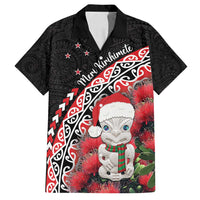 New Zealand Christmas Meri Kirihimete Family Matching Off Shoulder Short Dress and Hawaiian Shirt Santa Hei Tiki Pohutukawa LT01 Dad's Shirt - Short Sleeve Black - Polynesian Pride