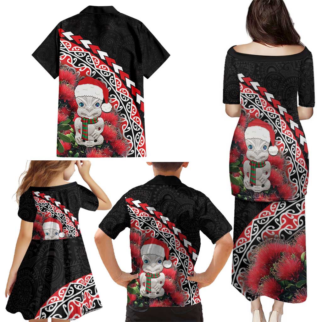 New Zealand Christmas Meri Kirihimete Family Matching Puletasi and Hawaiian Shirt Santa Hei Tiki Pohutukawa LT01 - Polynesian Pride