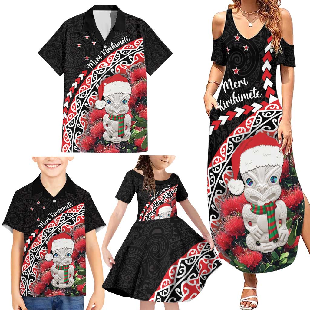 New Zealand Christmas Meri Kirihimete Family Matching Summer Maxi Dress and Hawaiian Shirt Santa Hei Tiki Pohutukawa LT01 - Polynesian Pride