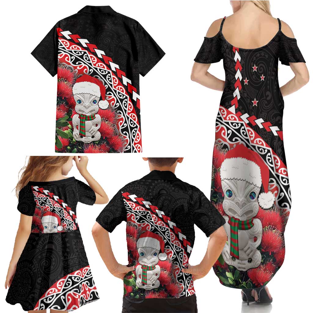 New Zealand Christmas Meri Kirihimete Family Matching Summer Maxi Dress and Hawaiian Shirt Santa Hei Tiki Pohutukawa LT01 - Polynesian Pride