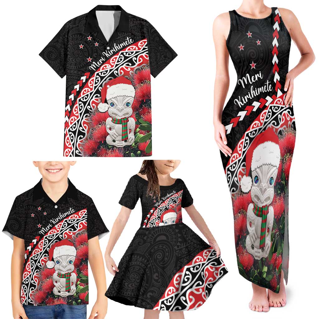 New Zealand Christmas Meri Kirihimete Family Matching Tank Maxi Dress and Hawaiian Shirt Santa Hei Tiki Pohutukawa LT01 - Polynesian Pride