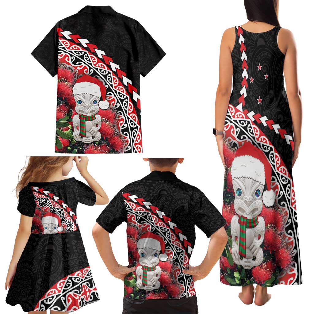 New Zealand Christmas Meri Kirihimete Family Matching Tank Maxi Dress and Hawaiian Shirt Santa Hei Tiki Pohutukawa LT01 - Polynesian Pride