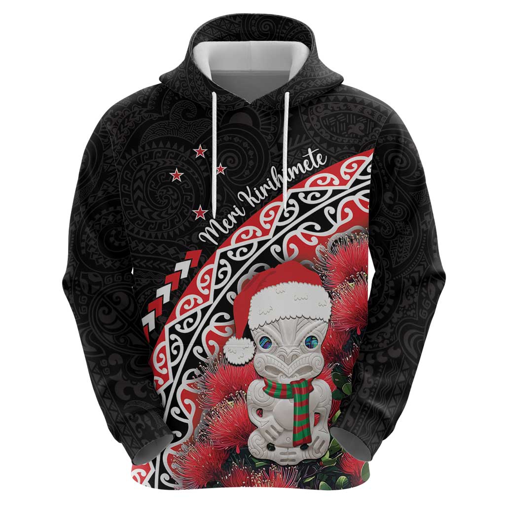 New Zealand Christmas Meri Kirihimete Hoodie Santa Hei Tiki Pohutukawa LT01 - Polynesian Pride