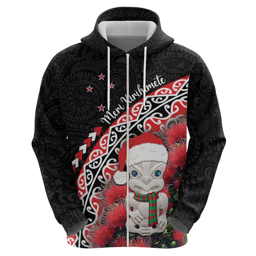New Zealand Christmas Meri Kirihimete Hoodie Santa Hei Tiki Pohutukawa LT01 - Polynesian Pride