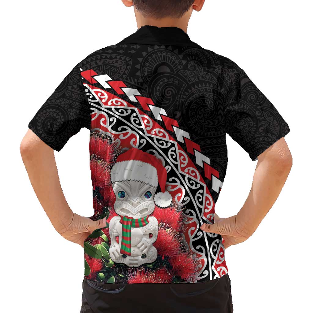 New Zealand Christmas Meri Kirihimete Kid Hawaiian Shirt Santa Hei Tiki Pohutukawa LT01 - Polynesian Pride