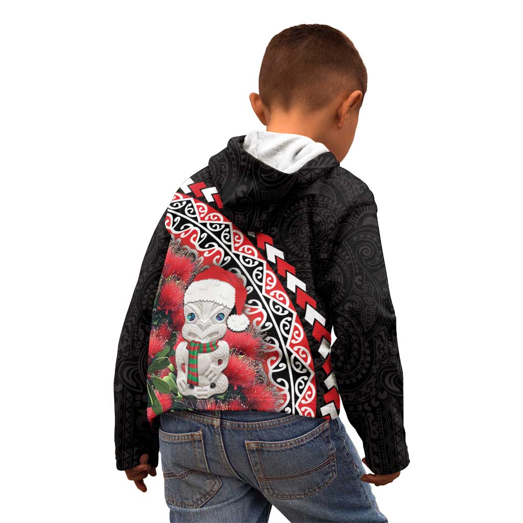 New Zealand Christmas Meri Kirihimete Kid Hoodie Santa Hei Tiki Pohutukawa LT01 - Polynesian Pride