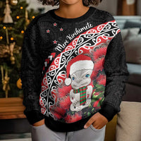 New Zealand Christmas Meri Kirihimete Kid Ugly Christmas Sweater Santa Hei Tiki Pohutukawa LT01 - Polynesian Pride