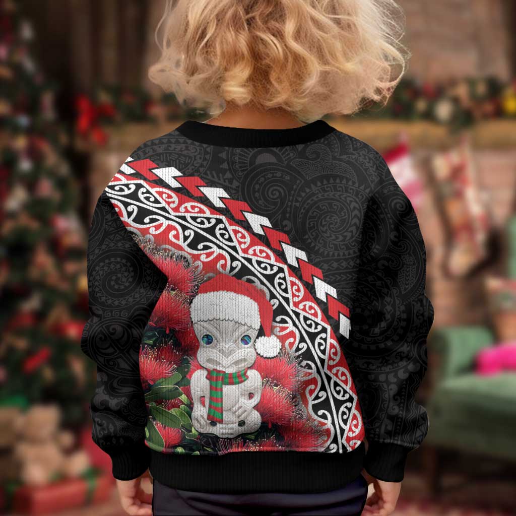 New Zealand Christmas Meri Kirihimete Kid Ugly Christmas Sweater Santa Hei Tiki Pohutukawa LT01 - Polynesian Pride