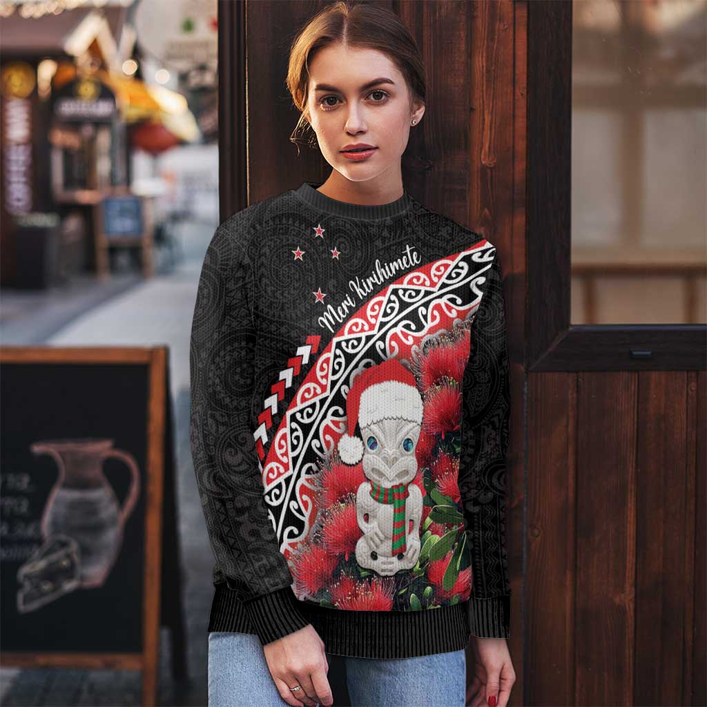 New Zealand Christmas Meri Kirihimete Ugly Christmas Sweater Santa Hei Tiki Pohutukawa LT01 - Polynesian Pride