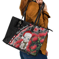 New Zealand Christmas Meri Kirihimete Leather Tote Bag Santa Hei Tiki Pohutukawa LT01 - Polynesian Pride