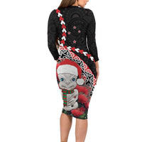 New Zealand Christmas Meri Kirihimete Long Sleeve Bodycon Dress Santa Hei Tiki Pohutukawa LT01 - Polynesian Pride