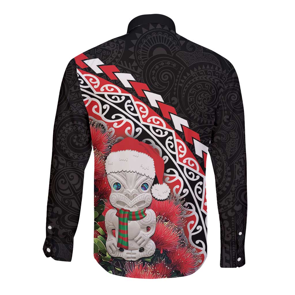 New Zealand Christmas Meri Kirihimete Long Sleeve Button Shirt Santa Hei Tiki Pohutukawa LT01 - Polynesian Pride