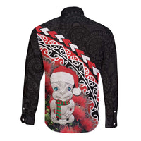 New Zealand Christmas Meri Kirihimete Long Sleeve Button Shirt Santa Hei Tiki Pohutukawa LT01 - Polynesian Pride