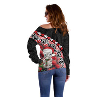New Zealand Christmas Meri Kirihimete Off Shoulder Sweater Santa Hei Tiki Pohutukawa LT01 - Polynesian Pride
