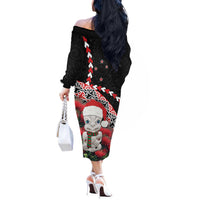 New Zealand Christmas Meri Kirihimete Off The Shoulder Long Sleeve Dress Santa Hei Tiki Pohutukawa LT01 - Polynesian Pride