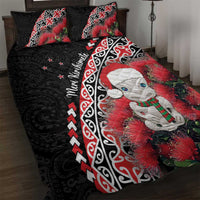 New Zealand Christmas Meri Kirihimete Quilt Bed Set Santa Hei Tiki Pohutukawa LT01 Black - Polynesian Pride