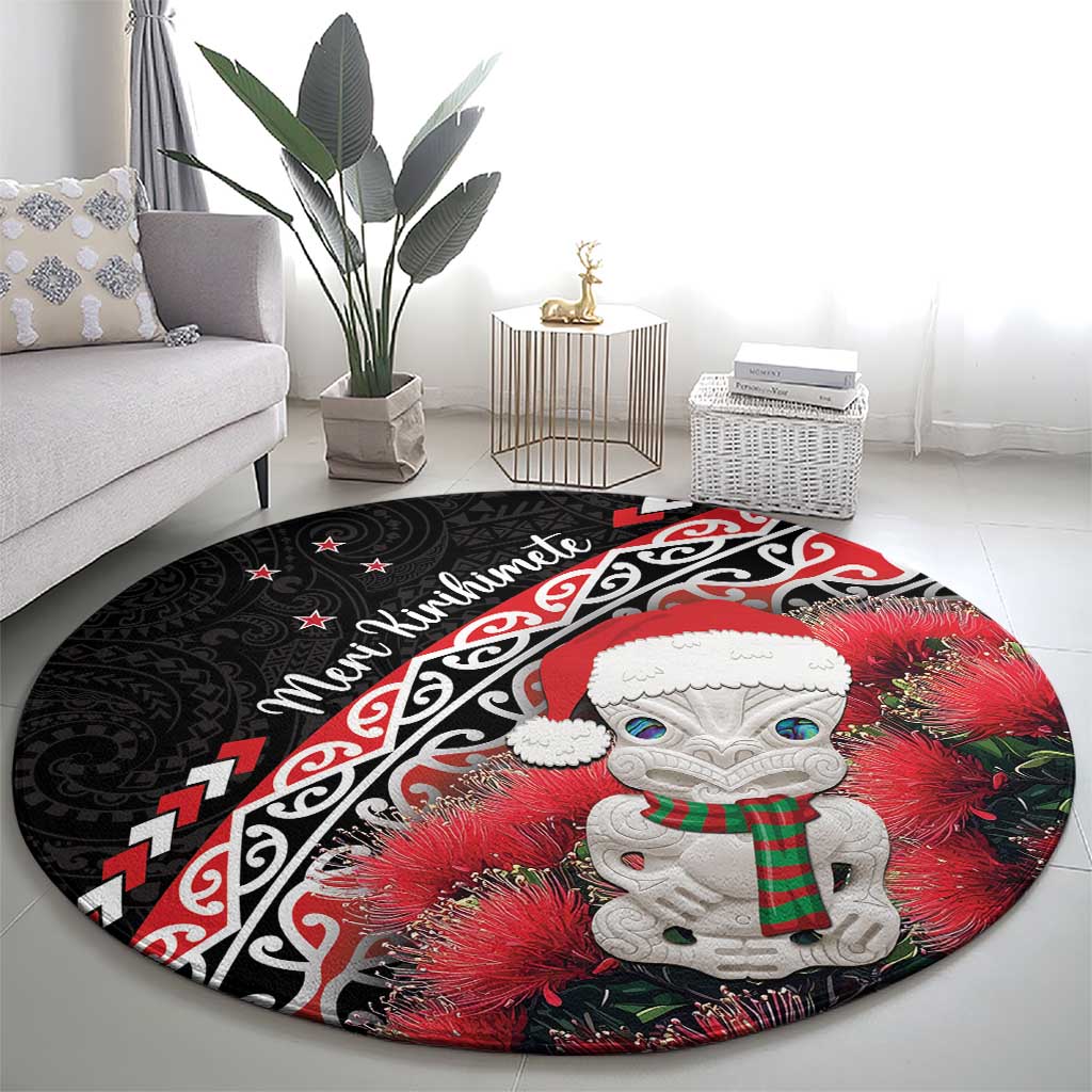 New Zealand Christmas Meri Kirihimete Round Carpet Santa Hei Tiki Pohutukawa LT01 - Polynesian Pride