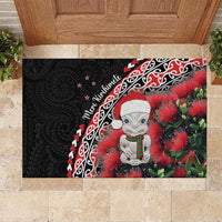 New Zealand Christmas Meri Kirihimete Rubber Doormat Santa Hei Tiki Pohutukawa LT01 Black - Polynesian Pride