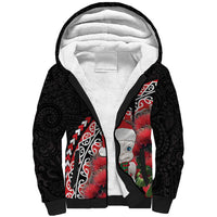 New Zealand Christmas Meri Kirihimete Sherpa Hoodie Santa Hei Tiki Pohutukawa LT01 Unisex Black - Polynesian Pride