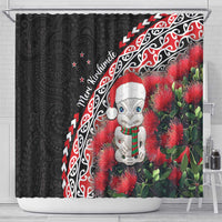 New Zealand Christmas Meri Kirihimete Shower Curtain Santa Hei Tiki Pohutukawa LT01 - Polynesian Pride